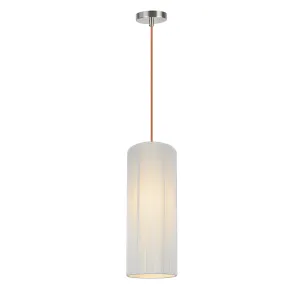 # 61091-3, Adjustable One-Light Hanging Mini Pendant Ceiling Light, Transitional Design in Satin Nickel Finish, Off White Shade, 6 1/2" wide