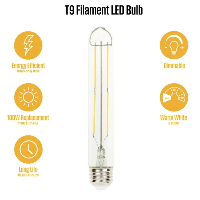 10W T9 Filament LED Dimmable Clear 2700K E26 (Medium) Base