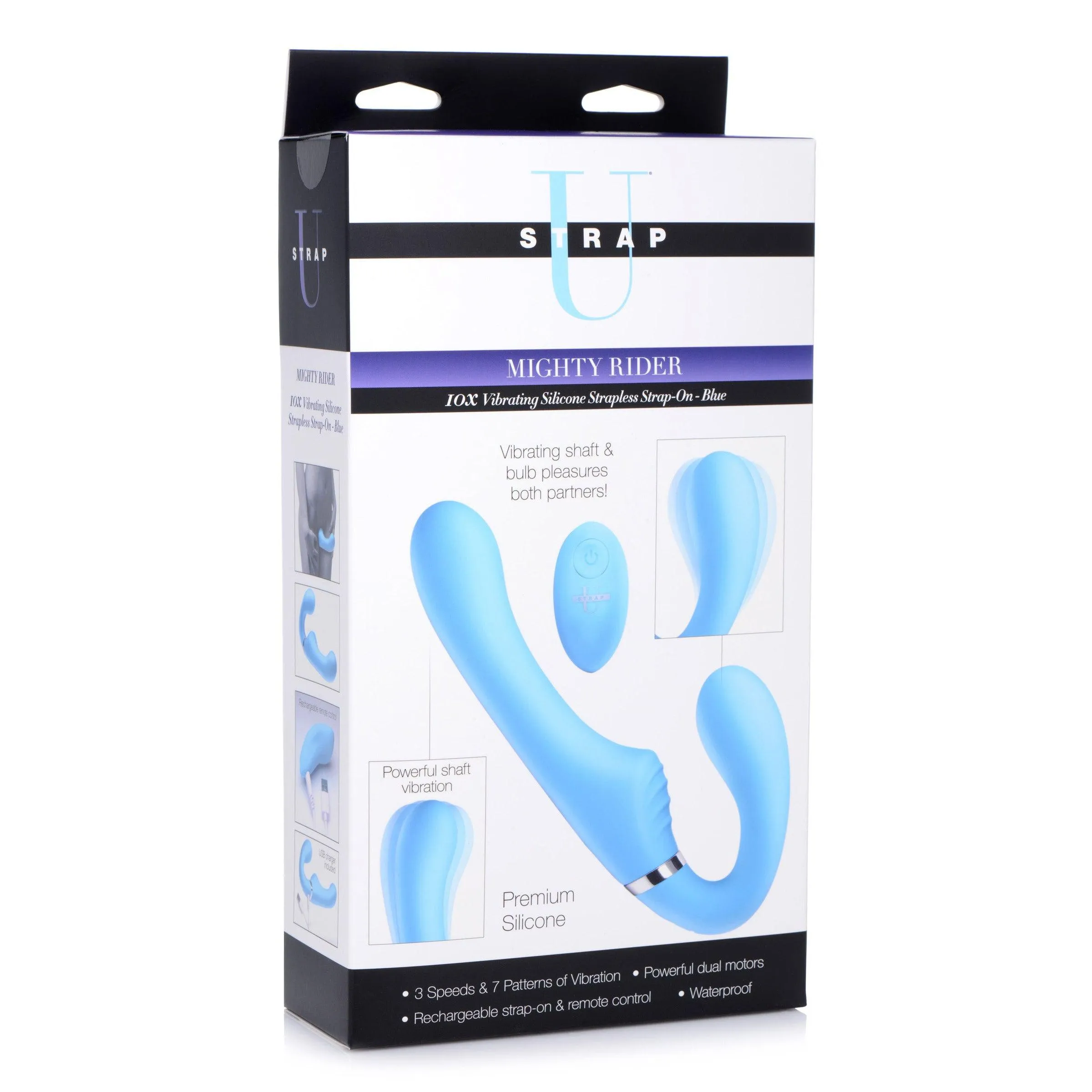 10x Mighty Rider Vibrating Strapless Strap-on - Blue