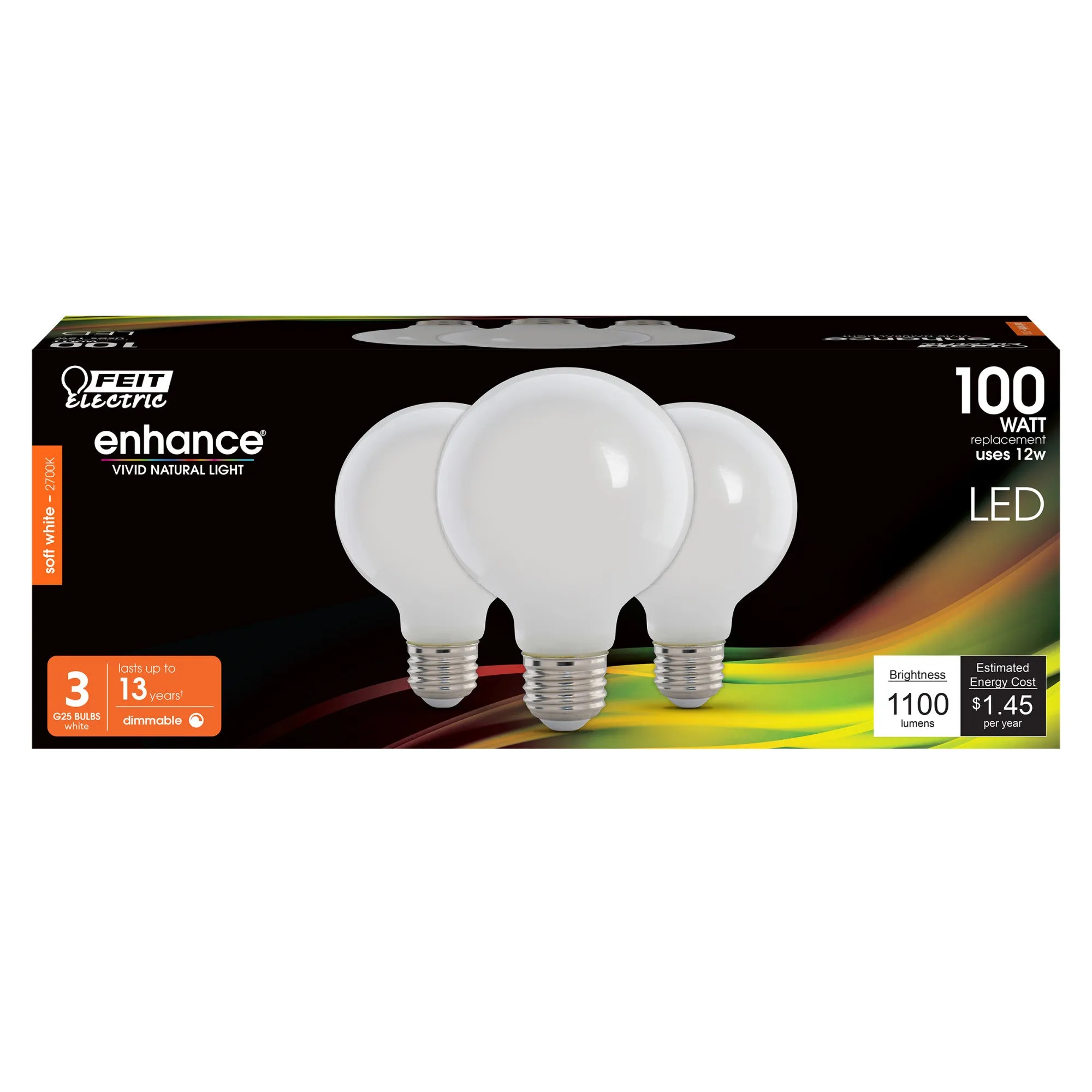 12W (100W Replacement) Soft White (2700K) E26 Base G25 Frost Filament LED Bulb (3-Pack)