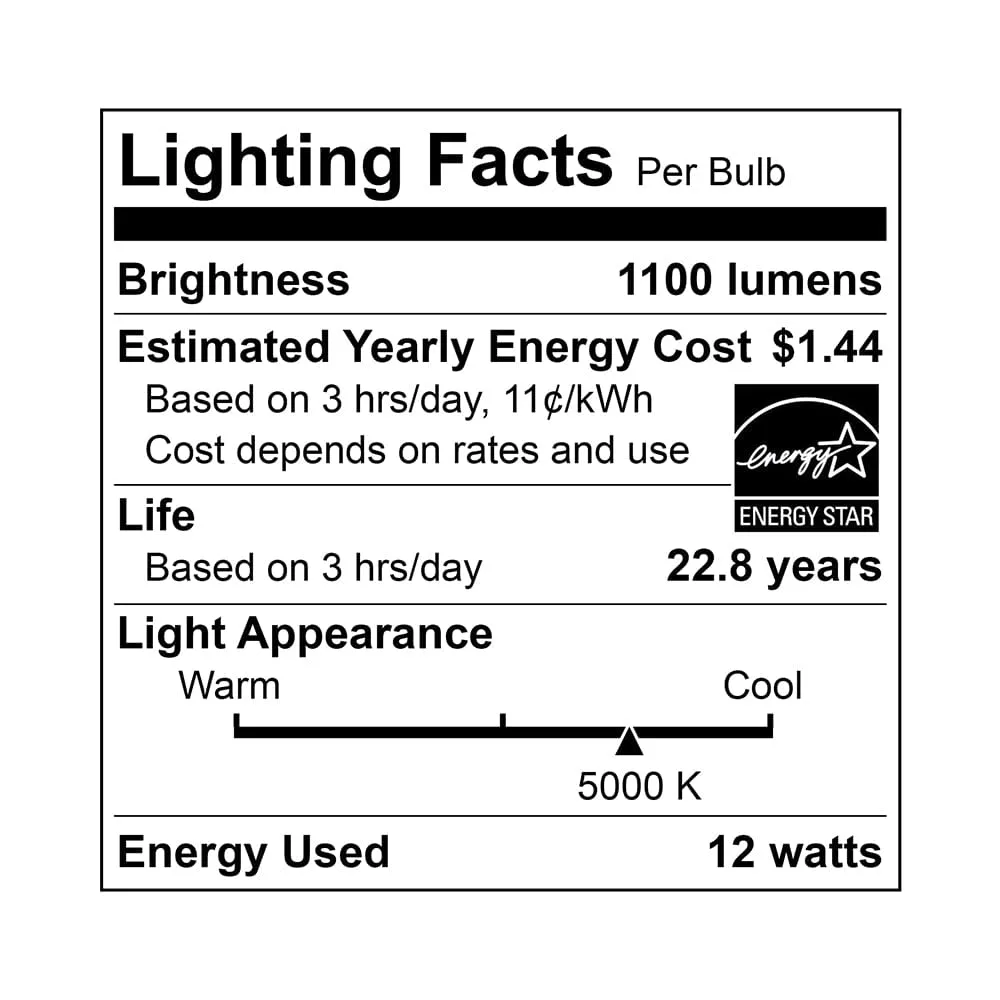 12W A19 Dimmable LED Bulb - 200 Degree Beam - E26 Medium Base - 1100 Lm - 5000K Cool White - 2-Pack