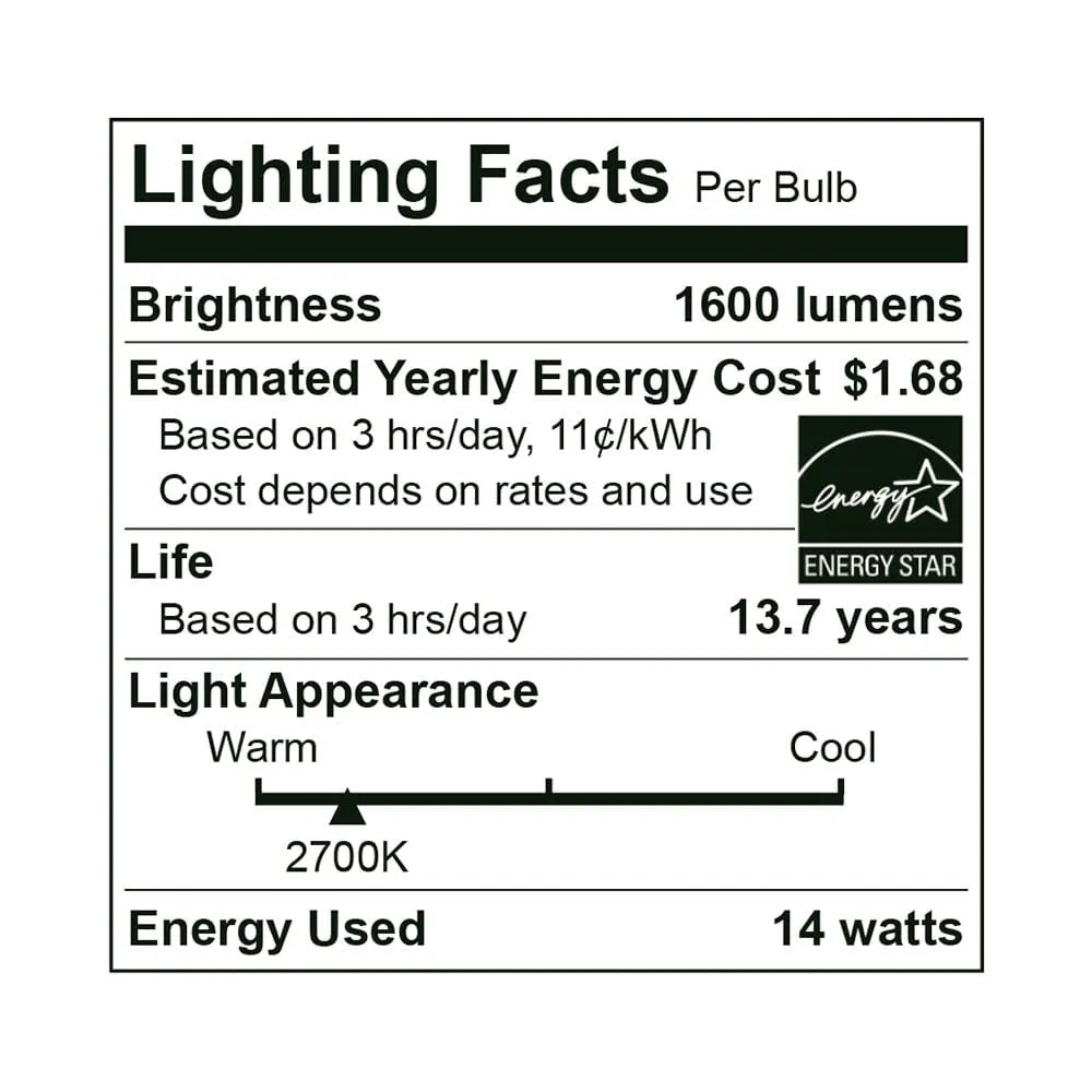 14W A19 Dimmable LED Bulb - 210 Degree Beam - GU24 Base - 1600 Lm - 2700K Soft White