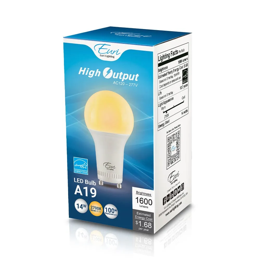 14W A19 Dimmable LED Bulb - 210 Degree Beam - GU24 Base - 1600 Lm - 2700K Soft White