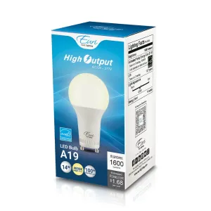 14W A19 Dimmable LED Bulb - 210 Degree Beam - GU24 Base - 1600 Lm - 4000K Natural White