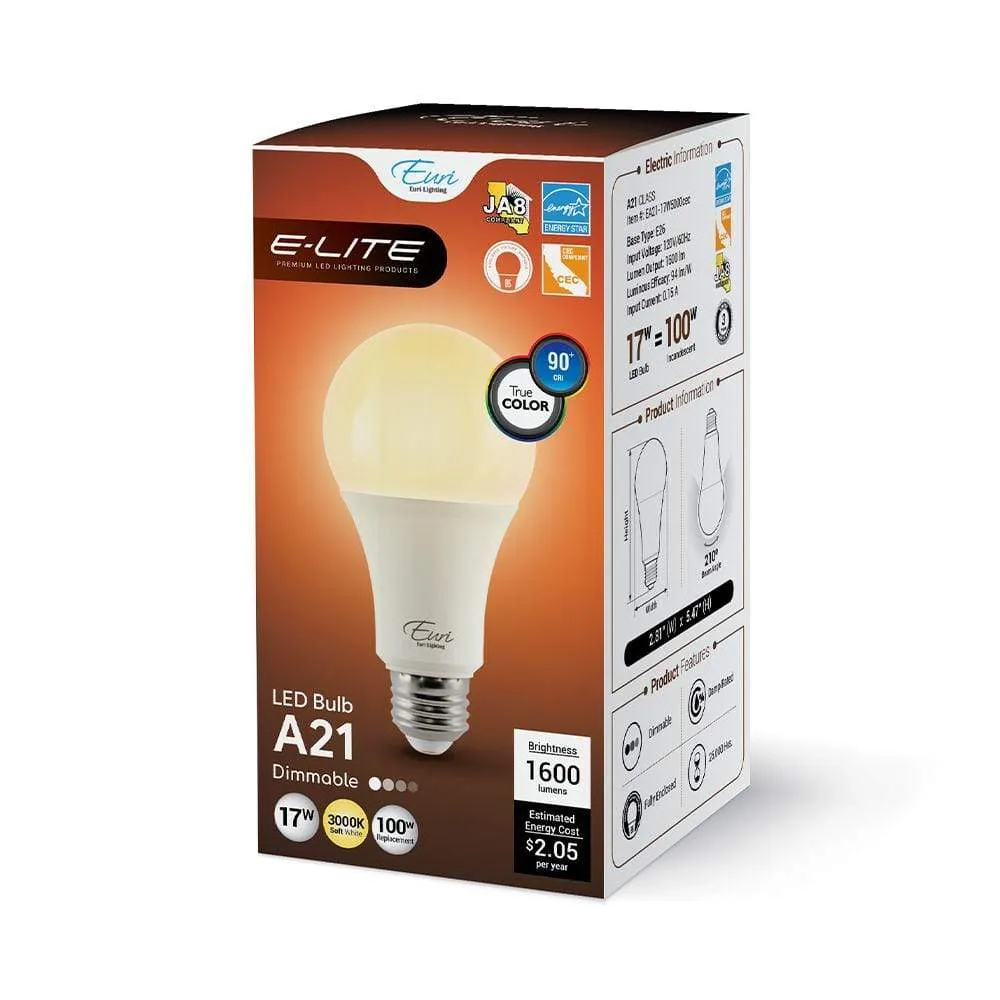 17W A21 Dimmable Bulb - 210 Degree Beam - E26 Base - 1600 Lm