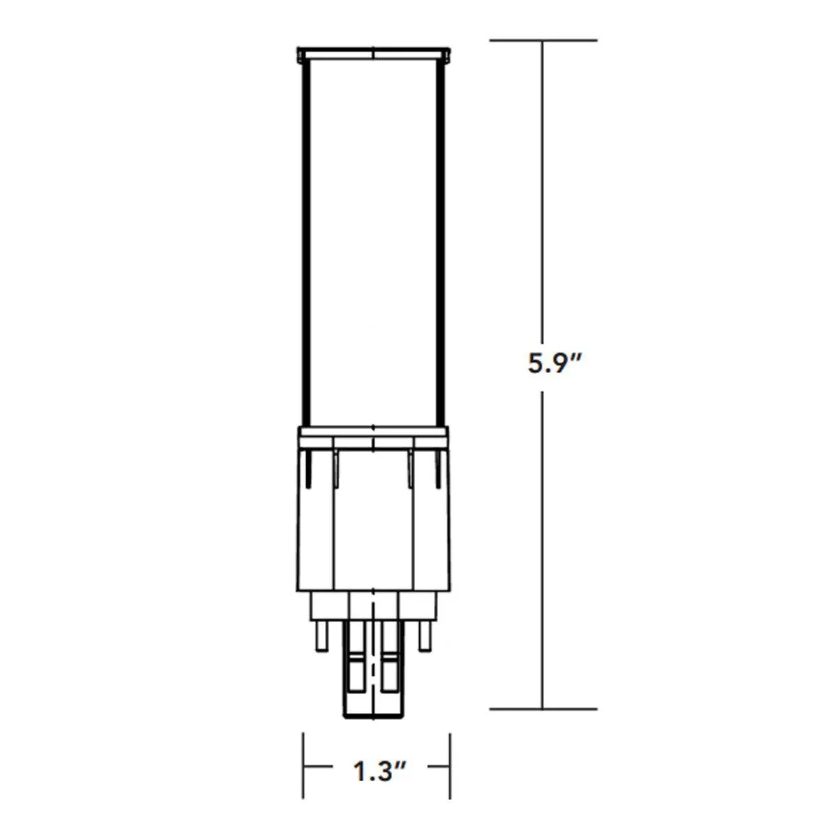 2 pin PL LED Bulb, 7W, 870lm, 3500K, Horizontal, 13W CFL Equal, GX23-2 Base, Direct Or Bypass