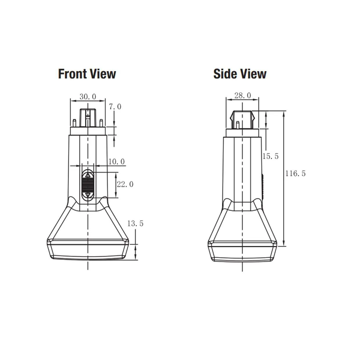 2 pin PL LED Bulb, 9W, 1150lm, 30K/35K/40K, Vertical, 26W CFL Equal, G24d Base, Direct Or Bypass