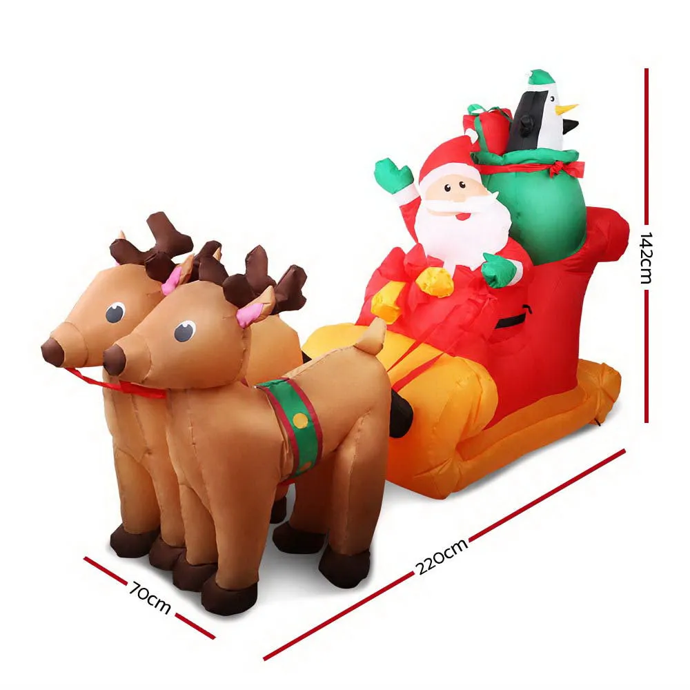 2.2M LED Inflatable Santa Sleigh, Water-Repellent, Jingle Jollys