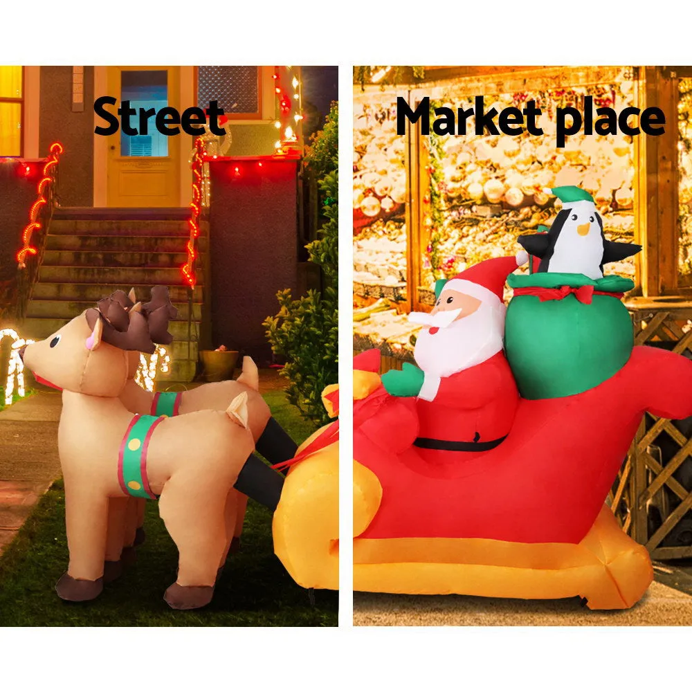 2.2M LED Inflatable Santa Sleigh, Water-Repellent, Jingle Jollys