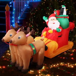 2.2M LED Inflatable Santa Sleigh, Water-Repellent, Jingle Jollys