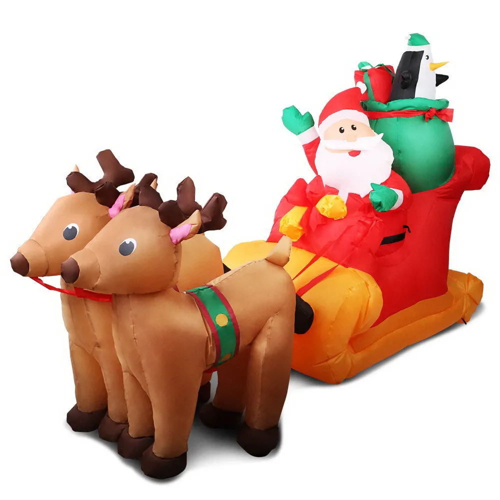 2.2M LED Inflatable Santa Sleigh, Water-Repellent, Jingle Jollys