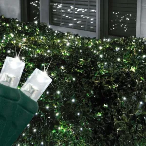 23 FT 100 Pure White LED Twinkle Concave Lights With Green Wire