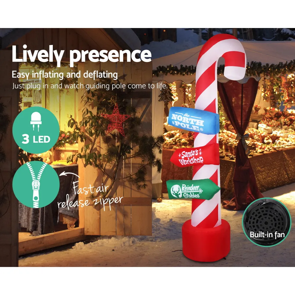 2.4M LED Christmas Inflatable Candy Pole, Water-Repellent - Jingle Jollys