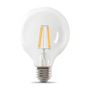 2.5W (25W Replacement) Bright White (3000K) E26 Base G25 Clear Filament LED Bulb (3-Pack)