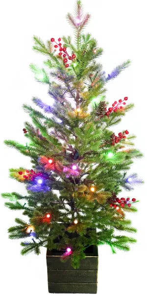 3.5' Frasier Fir Potted Artificial Foyer Tree with Color-Changing Starry LED Globe Lights