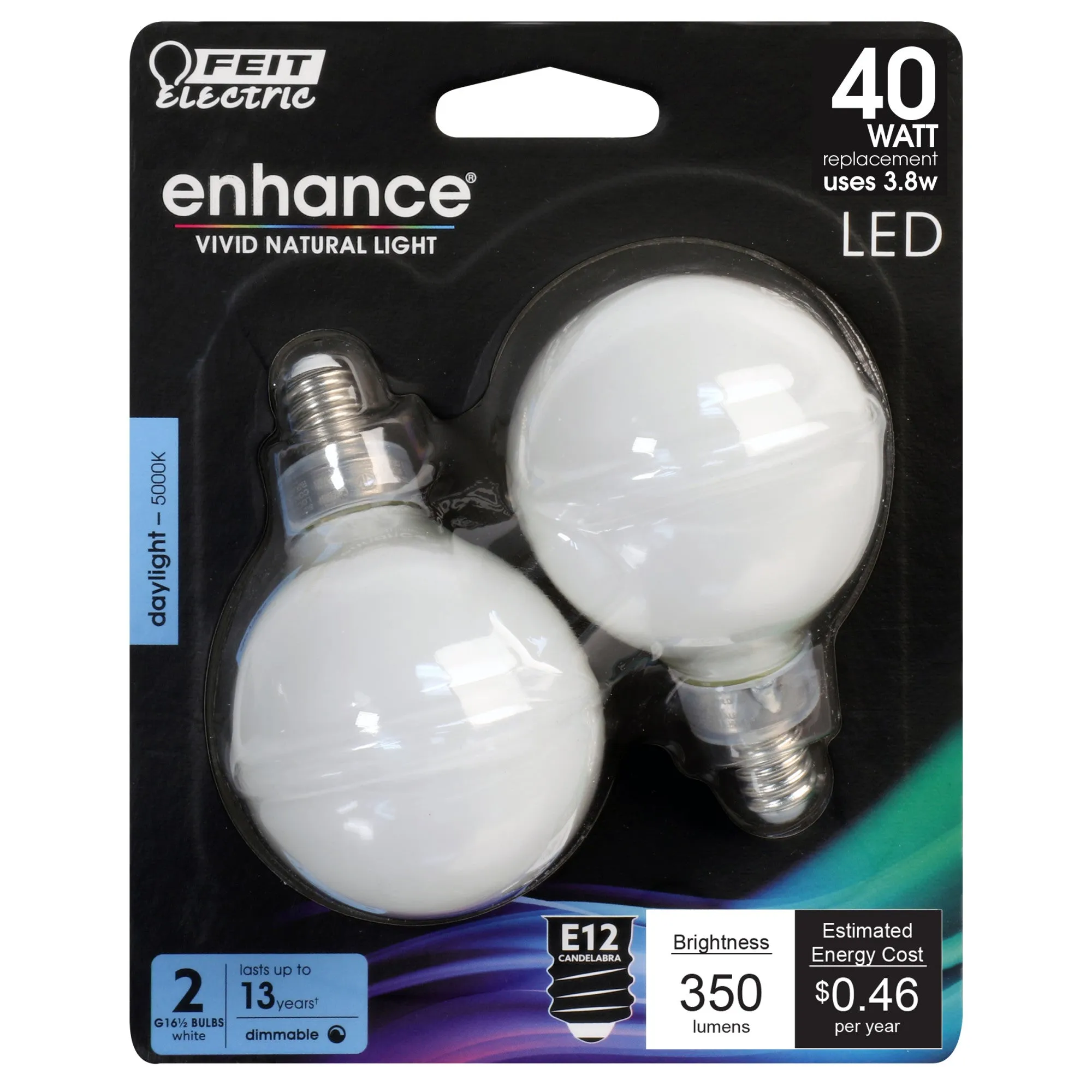 3.8W (40W Replacement) Daylight (5000K) G16 1/2 Frost Filament LED Bulb (2-Pack)