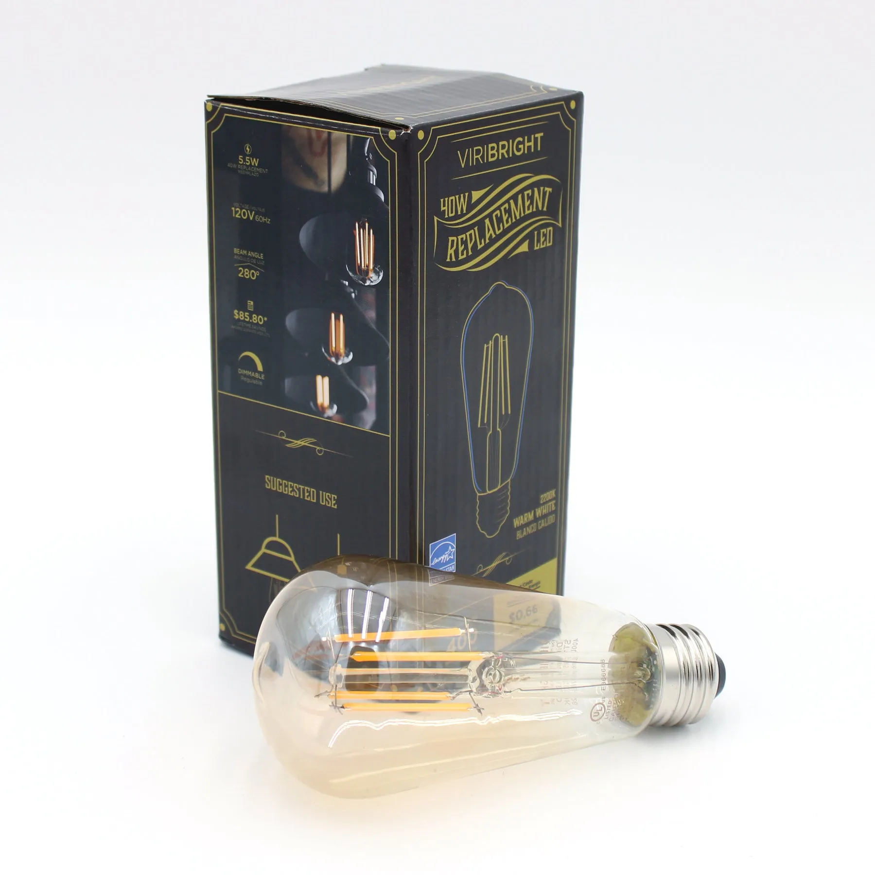 40-Watt Equivalent ST19 E26 LED Edison Light Bulb, 2200K Amber