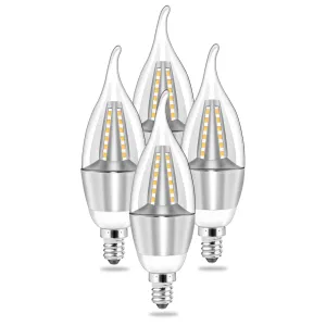 4pcs 5W E12 Candelabra Bulbs, 600 LM, 50W Equivalent, 3000K Warm White, Non-Dimmable