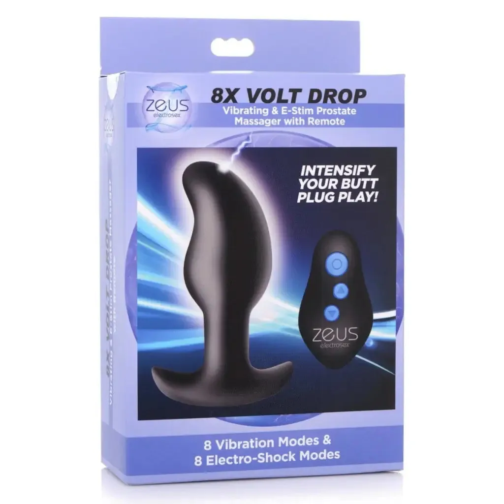 8x Volt Drop Vibrating And E-stim Silicone Prostate Massager With Remote