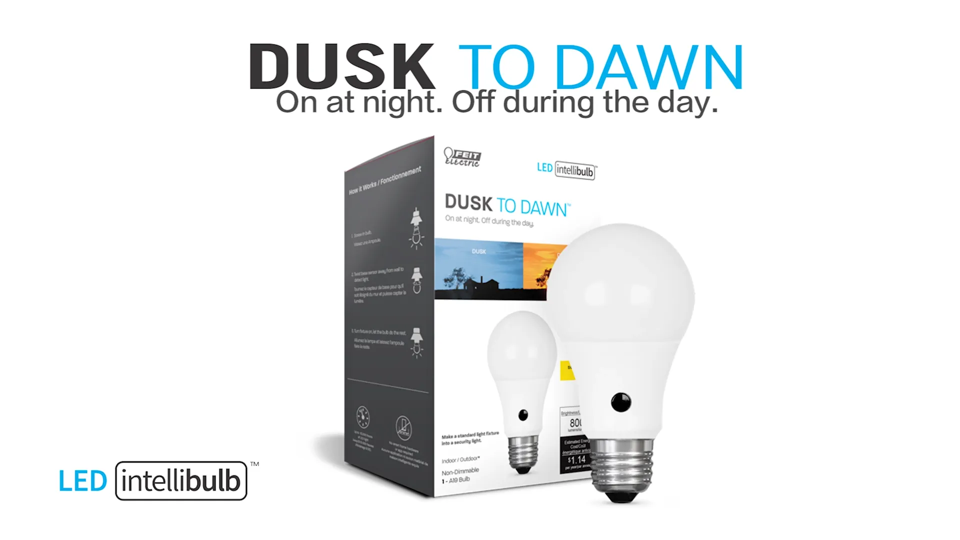 A19 ED Light Bulbs, 60W, E26, Daylight Dusk-to-Dawn, Non-Dimmable