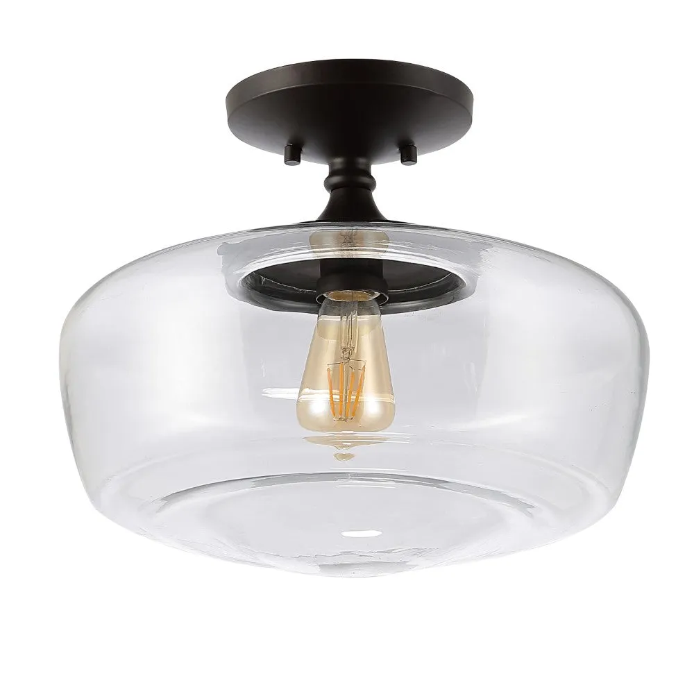 Abukamu 14" Glass/Iron Farmhouse Modern LED Flush Mount