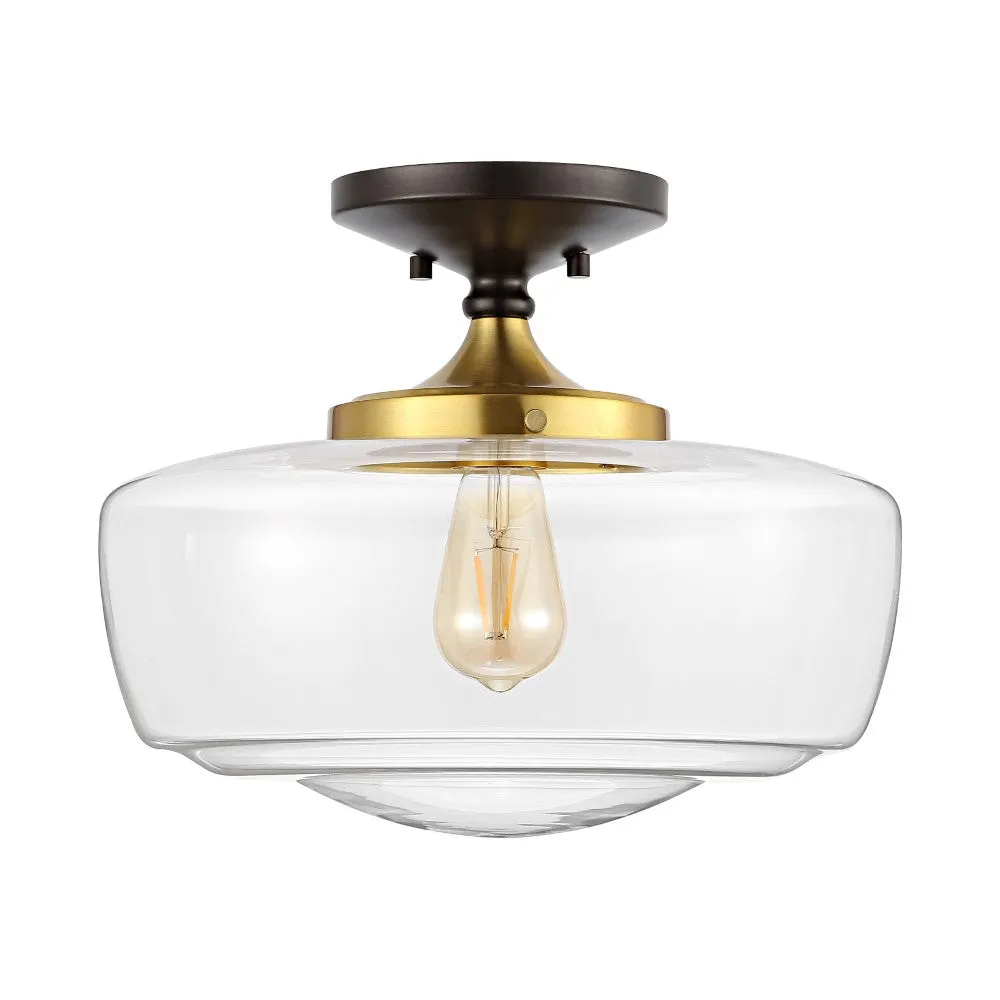 Abukamu 14" Glass/Iron Farmhouse Modern LED Flush Mount