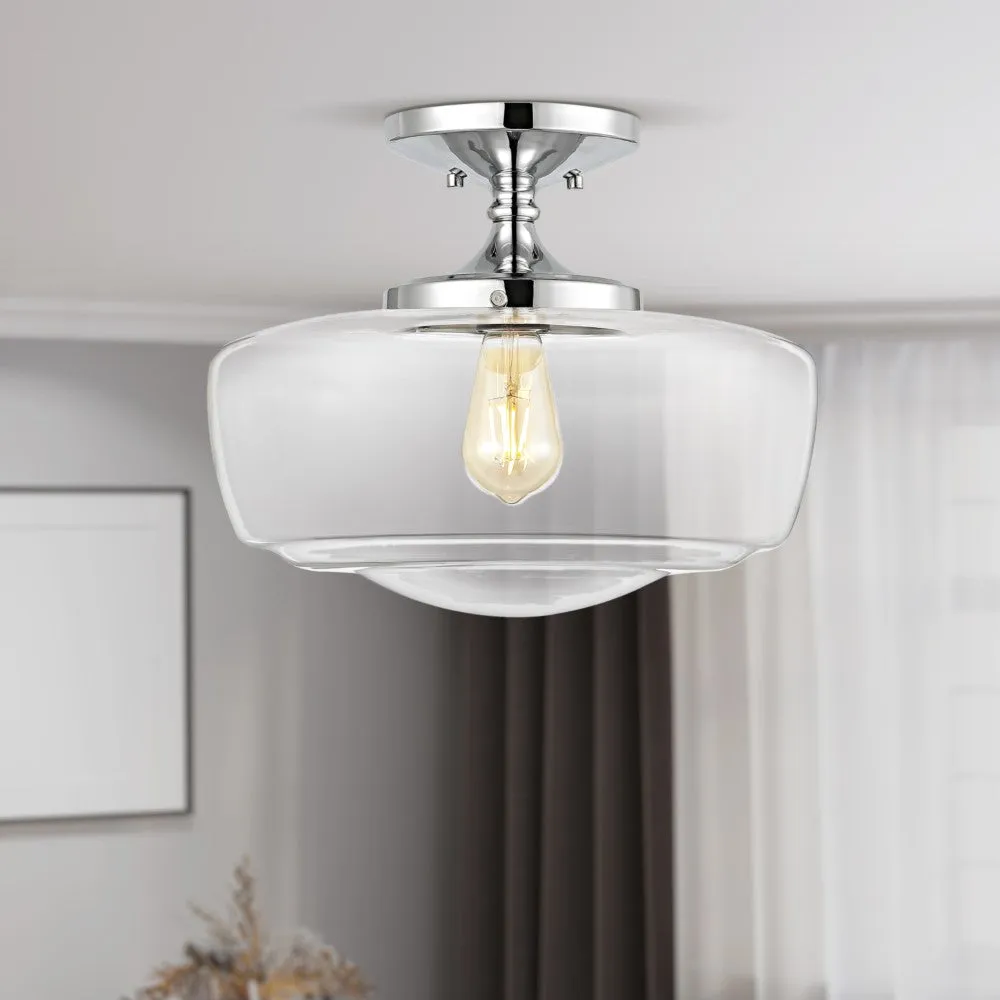 Abukamu 14" Glass/Iron Farmhouse Modern LED Flush Mount