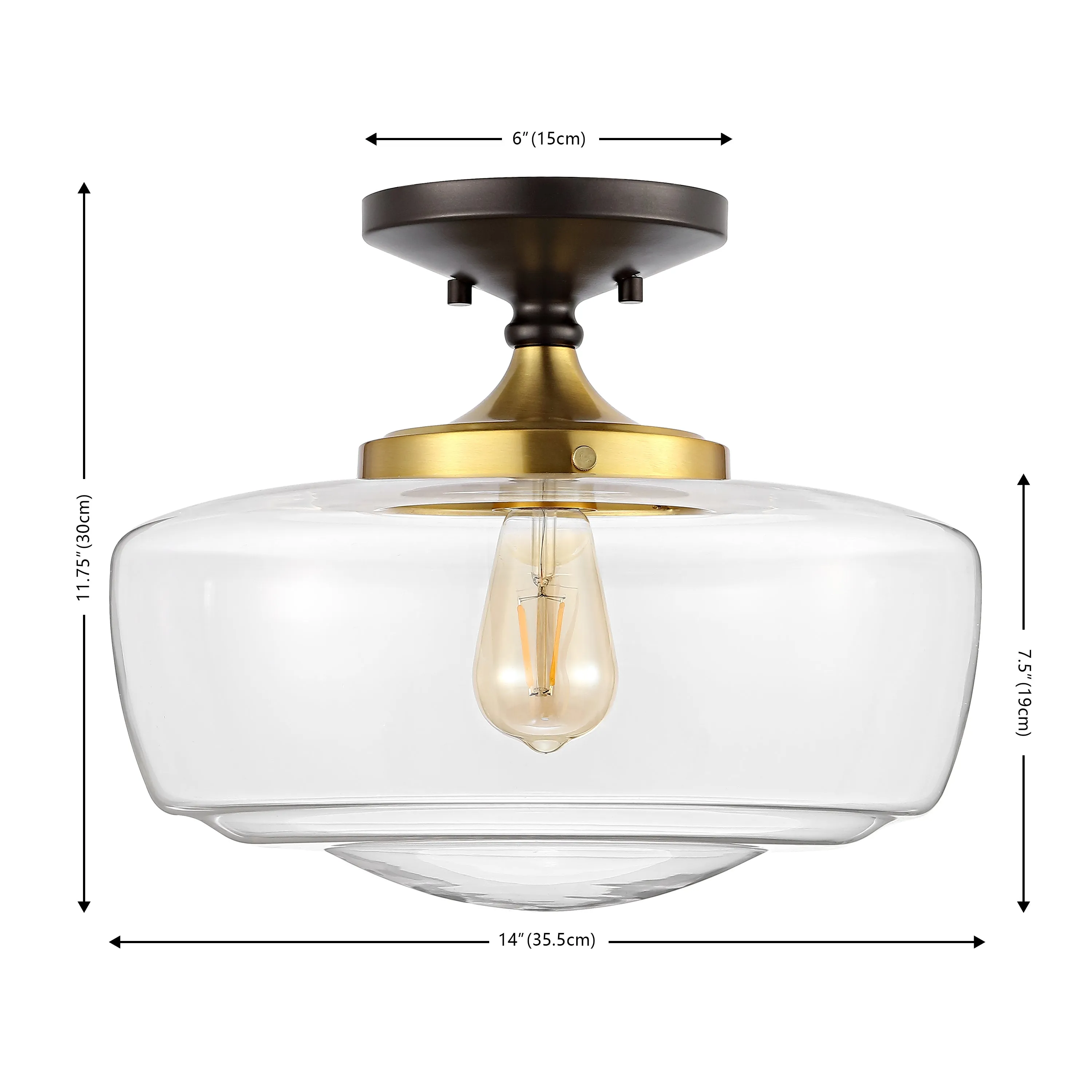 Abukamu 14" Glass/Iron Farmhouse Modern LED Flush Mount