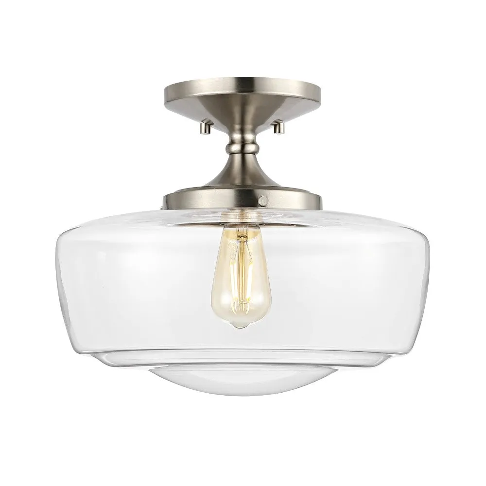 Abukamu 14" Glass/Iron Farmhouse Modern LED Flush Mount