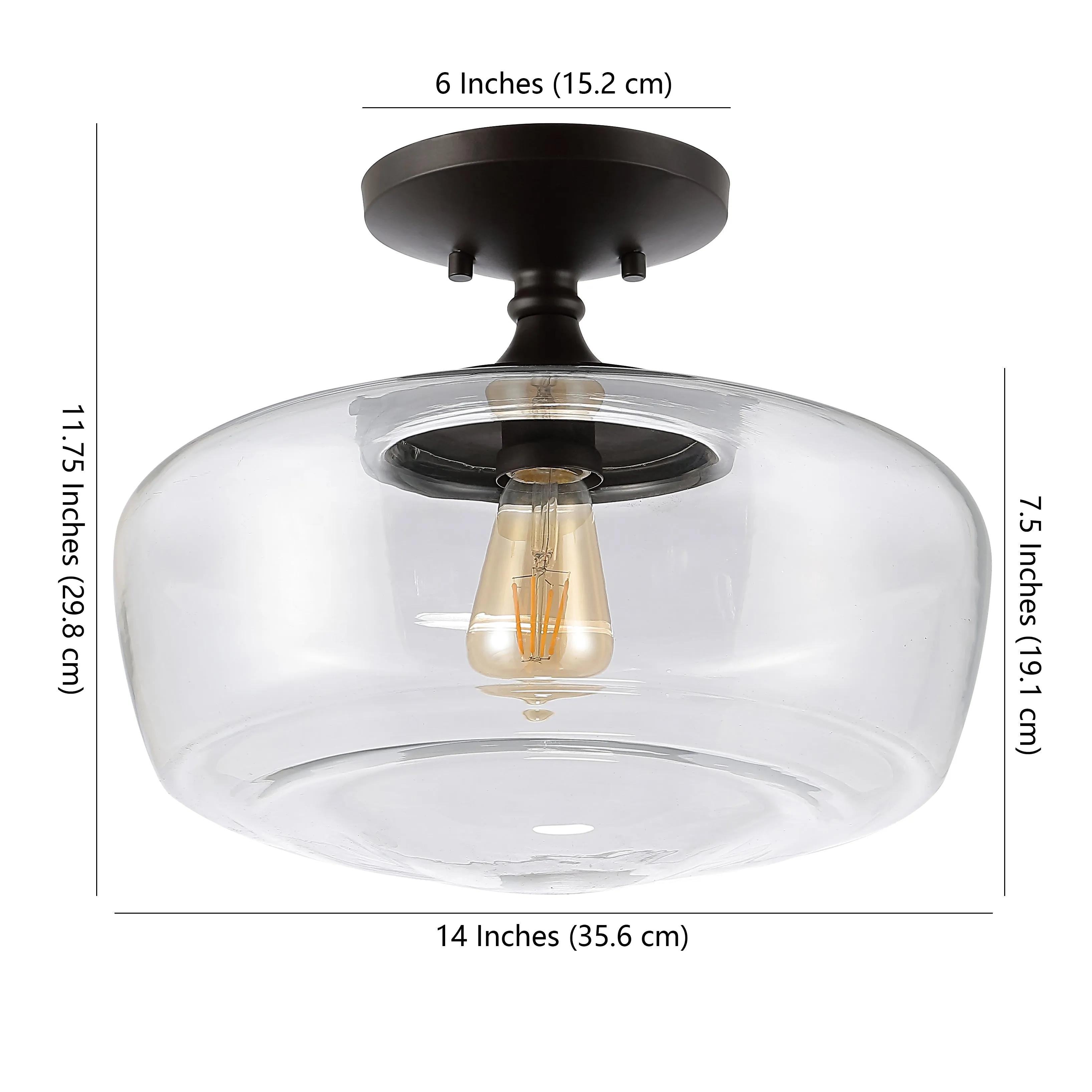 Abukamu 14" Glass/Iron Farmhouse Modern LED Flush Mount