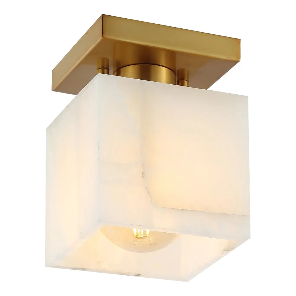 Alabaster 5" 1-Light Modern Contemporary Alabaster/Iron Cube LED Semi Flush Mount