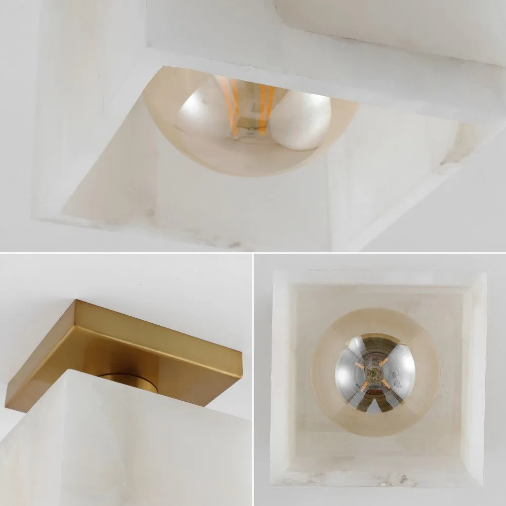 Alabaster 5" 1-Light Modern Contemporary Alabaster/Iron Cube LED Semi Flush Mount