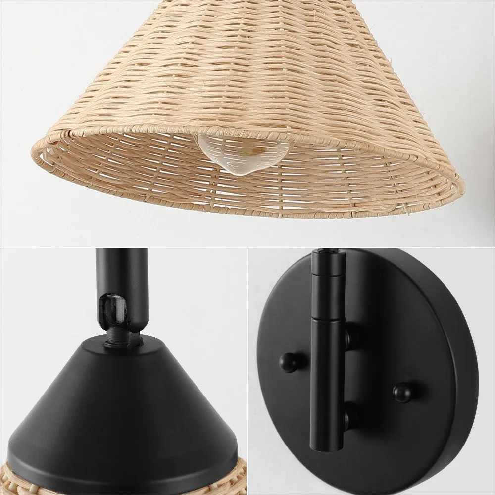 Arch 11" 1-Light Vintage Coastal Rattan/Metal Swing Arm LED Sconce