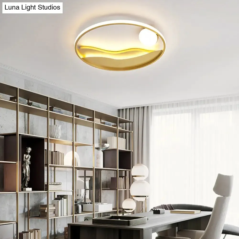 Artistic Bedroom Ambiance: Sunrise and Sea LED Flush Mount Ceiling Light with a Metal Halo Ring