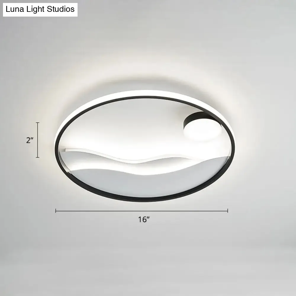 Artistic Bedroom Ambiance: Sunrise and Sea LED Flush Mount Ceiling Light with a Metal Halo Ring