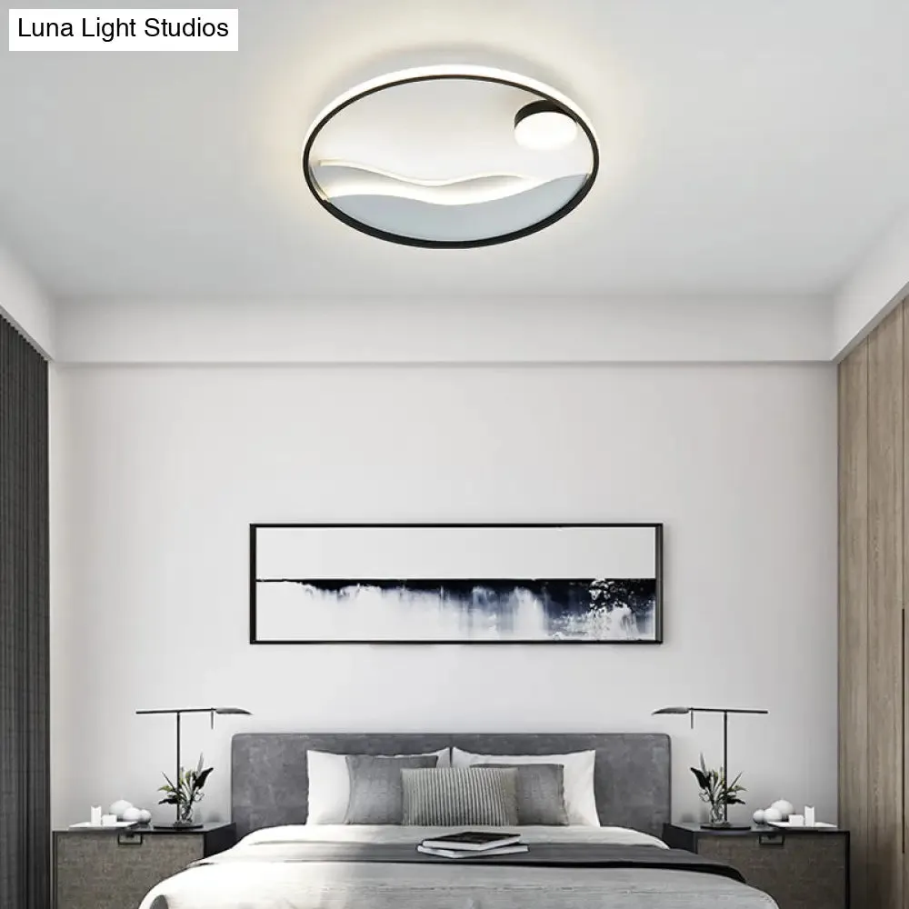 Artistic Bedroom Ambiance: Sunrise and Sea LED Flush Mount Ceiling Light with a Metal Halo Ring