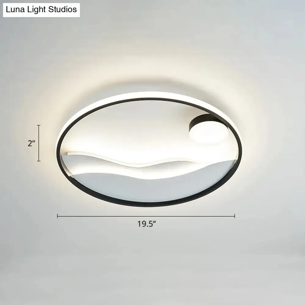 Artistic Bedroom Ambiance: Sunrise and Sea LED Flush Mount Ceiling Light with a Metal Halo Ring