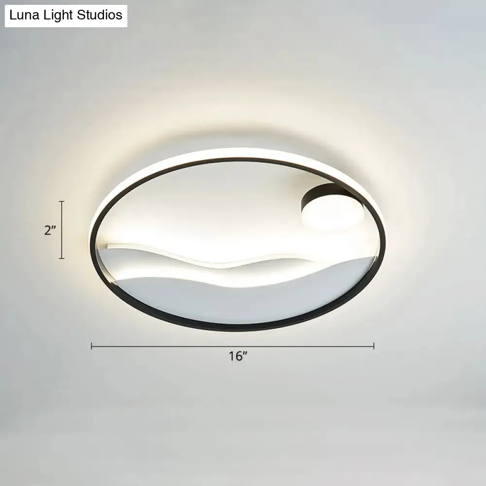 Artistic Bedroom Ambiance: Sunrise and Sea LED Flush Mount Ceiling Light with a Metal Halo Ring