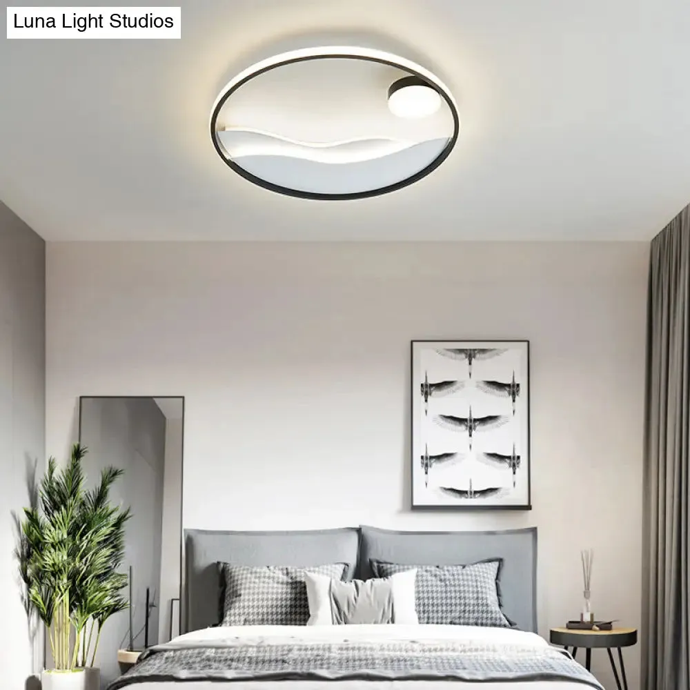 Artistic Bedroom Ambiance: Sunrise and Sea LED Flush Mount Ceiling Light with a Metal Halo Ring