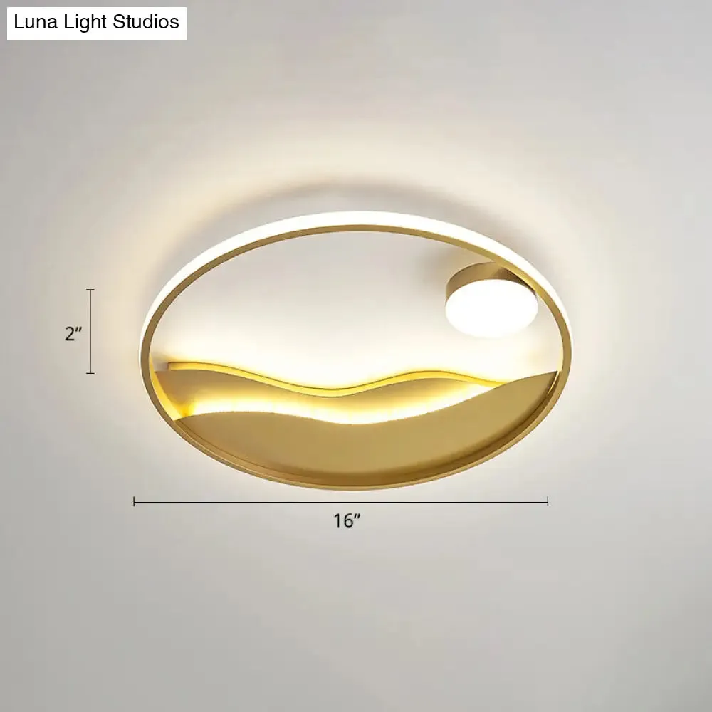 Artistic Bedroom Ambiance: Sunrise and Sea LED Flush Mount Ceiling Light with a Metal Halo Ring