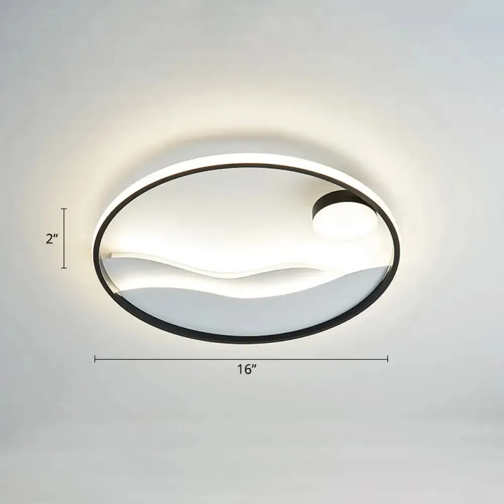 Artistic Bedroom Ambiance: Sunrise and Sea LED Flush Mount Ceiling Light with a Metal Halo Ring