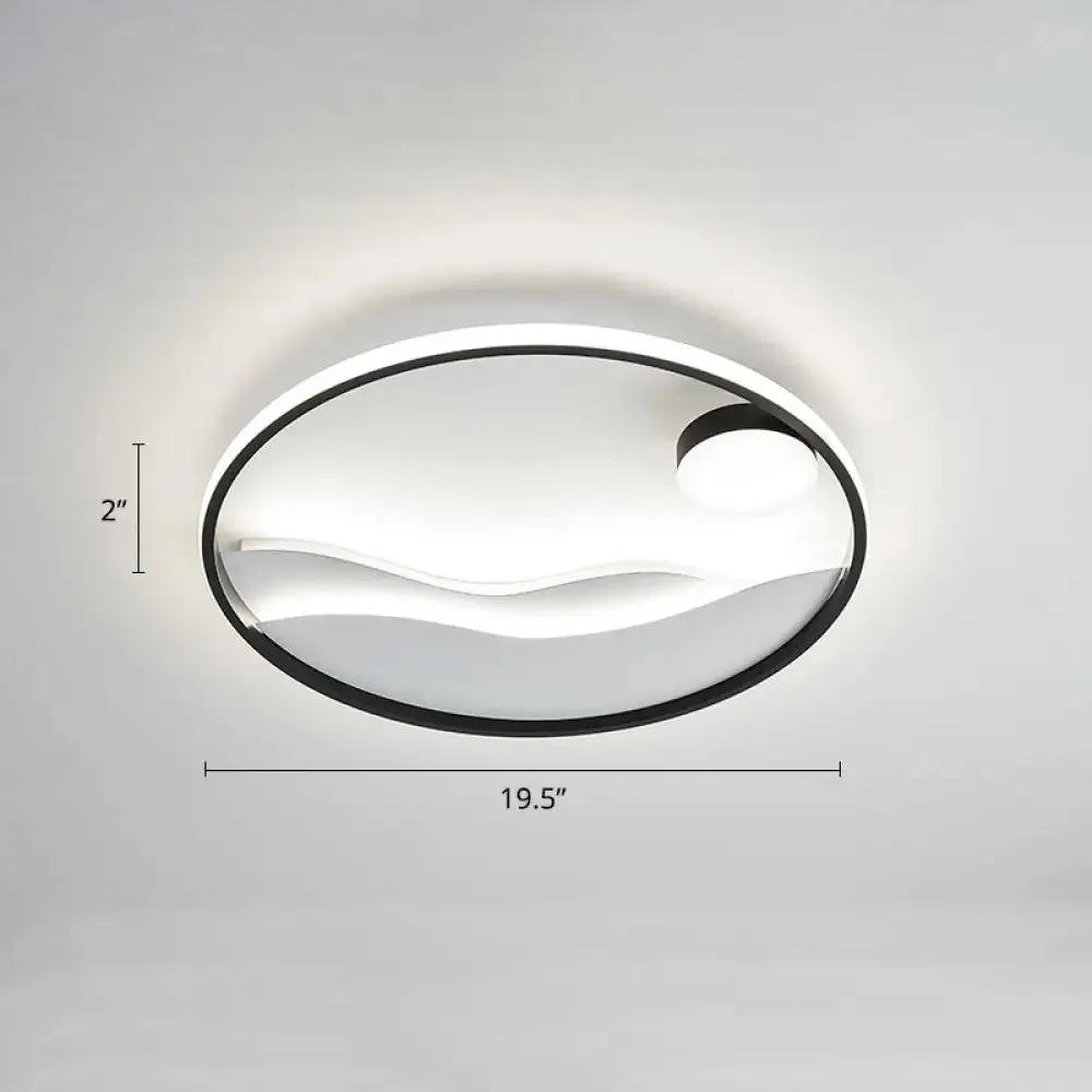 Artistic Bedroom Ambiance: Sunrise and Sea LED Flush Mount Ceiling Light with a Metal Halo Ring