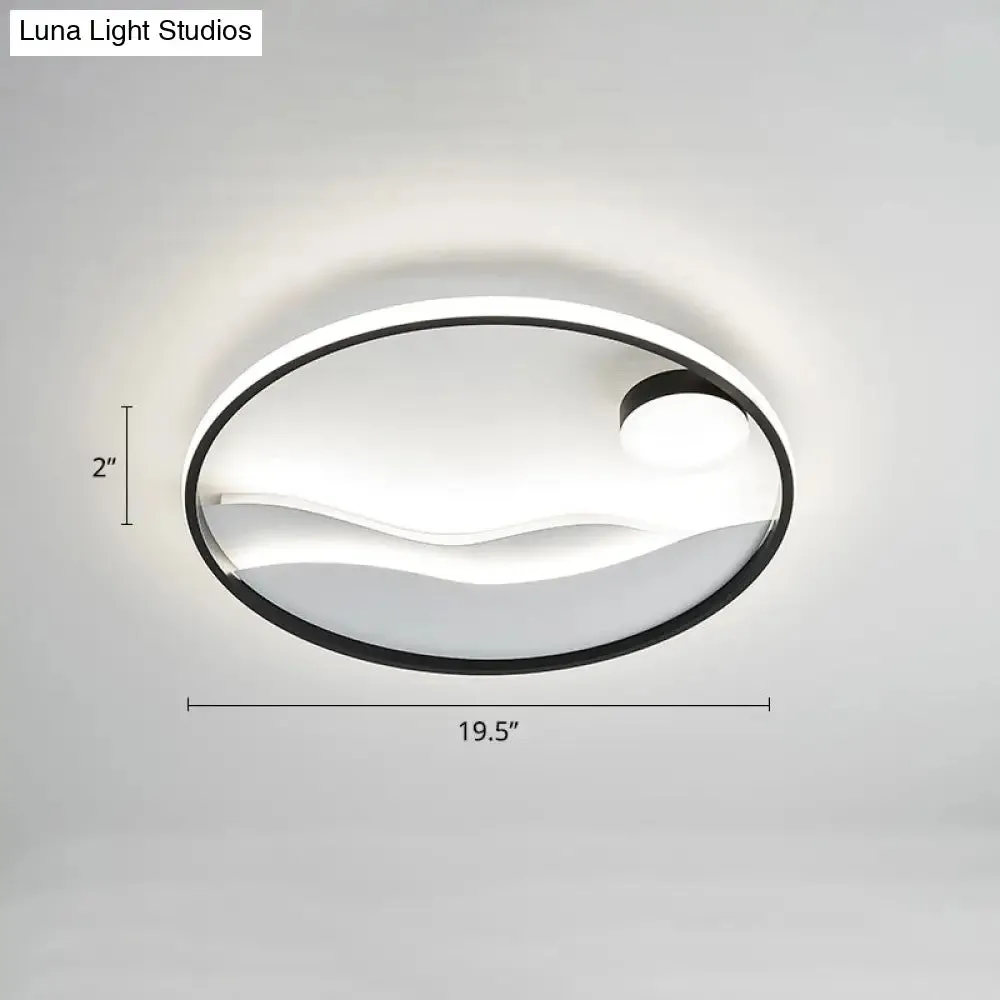 Artistic Bedroom Ambiance: Sunrise and Sea LED Flush Mount Ceiling Light with a Metal Halo Ring