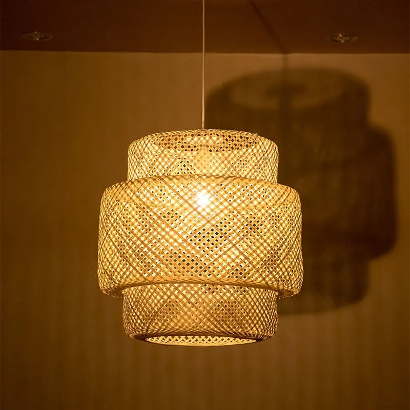 Bamboo Pendant Light Home Decor Lampshade Handmade Weave Lighting Creative Craft Lights