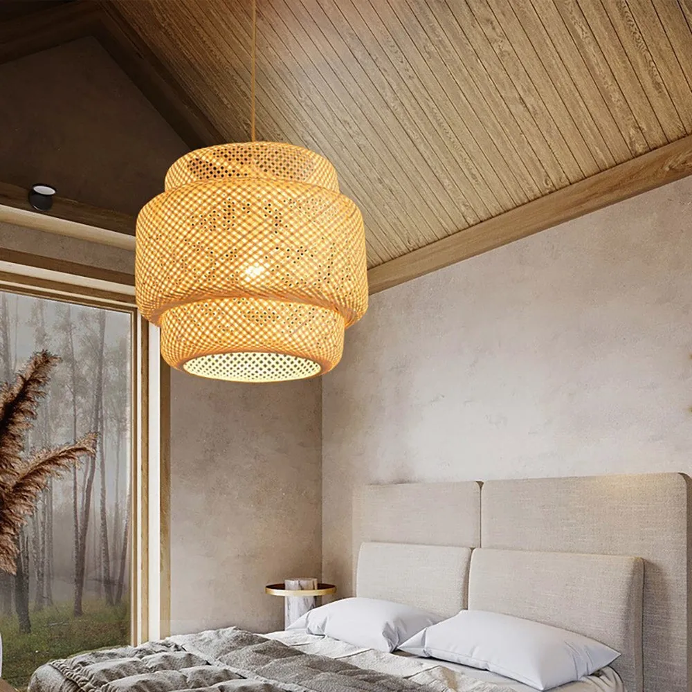 Bamboo Pendant Light Home Decor Lampshade Handmade Weave Lighting Creative Craft Lights