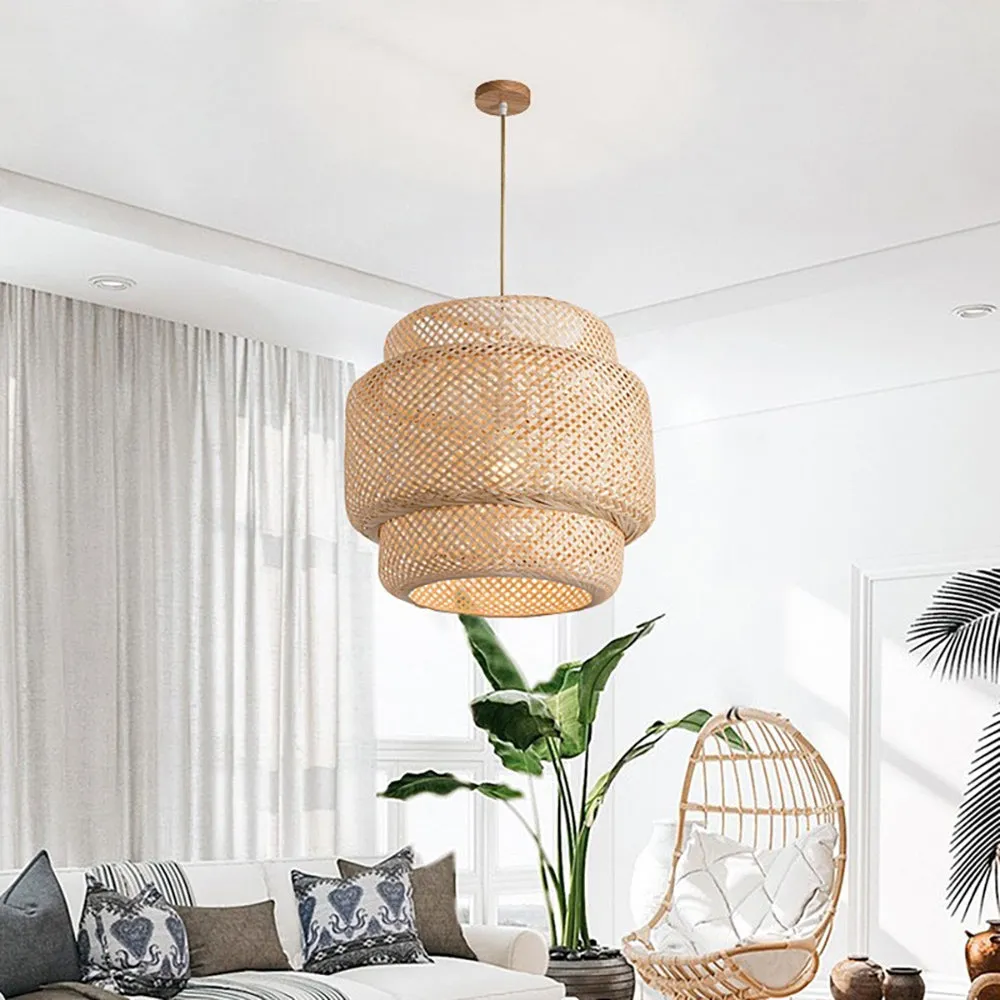 Bamboo Pendant Light Home Decor Lampshade Handmade Weave Lighting Creative Craft Lights