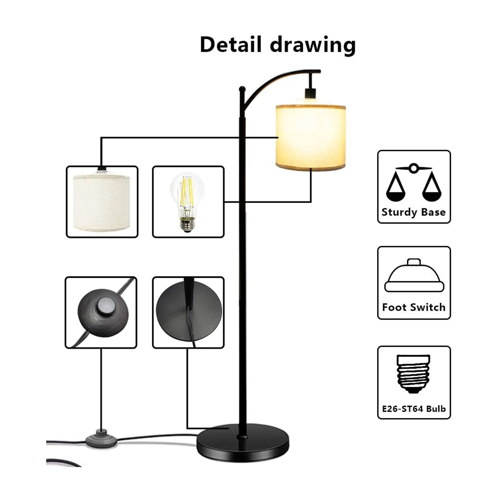 Banord 58in LED Standing Floor Lamp w/ 6W 3000K LED Bulb for Any Room (Open Box)