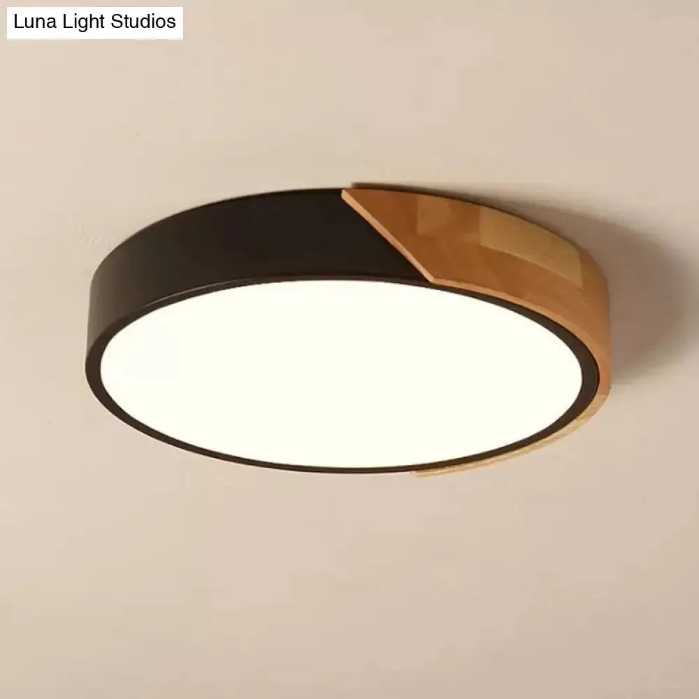 Black Circular Macaron Acrylic LED Flush Ceiling Light for Living Room