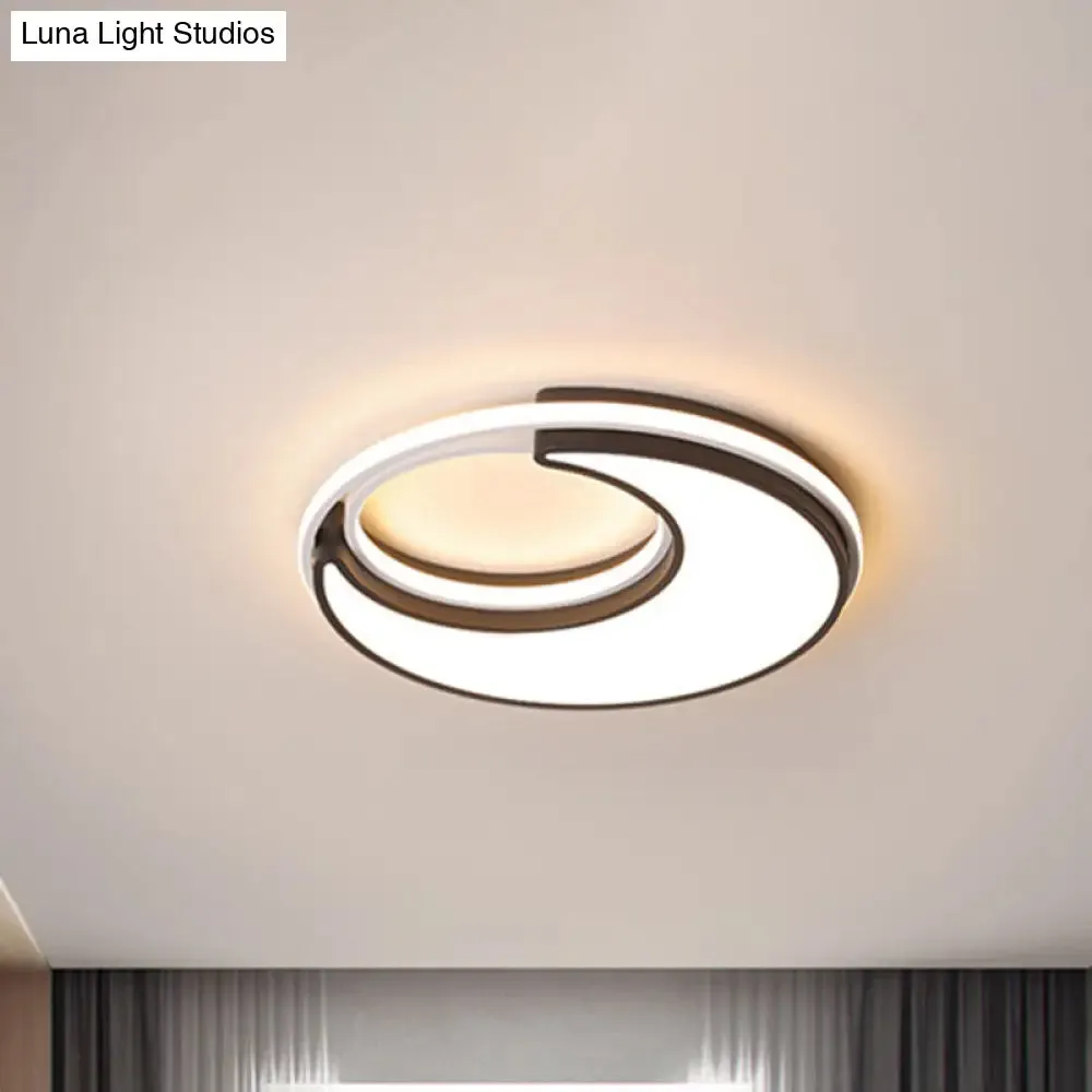 Black Minimalist LED Ceiling Lamp -Moon Flush Lighting Fixture for Bedroom, Acrylic Design, Warm/White Light