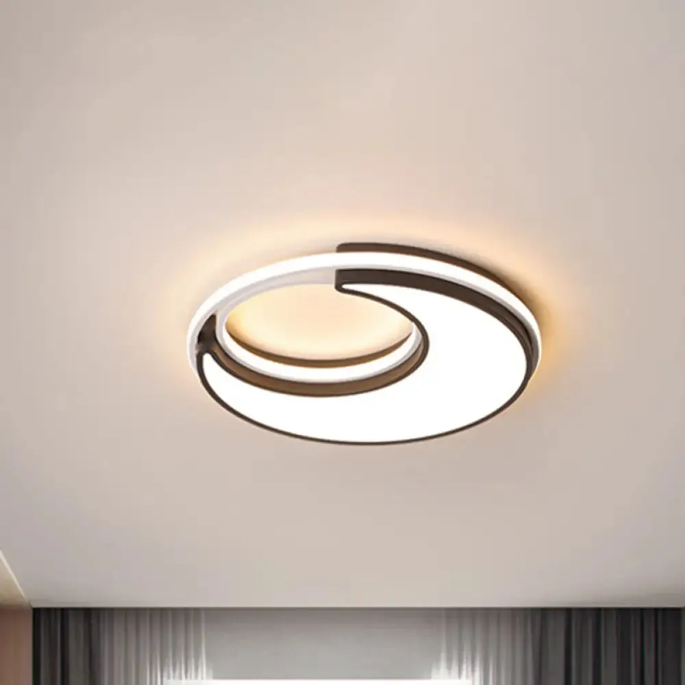 Black Minimalist LED Ceiling Lamp -Moon Flush Lighting Fixture for Bedroom, Acrylic Design, Warm/White Light